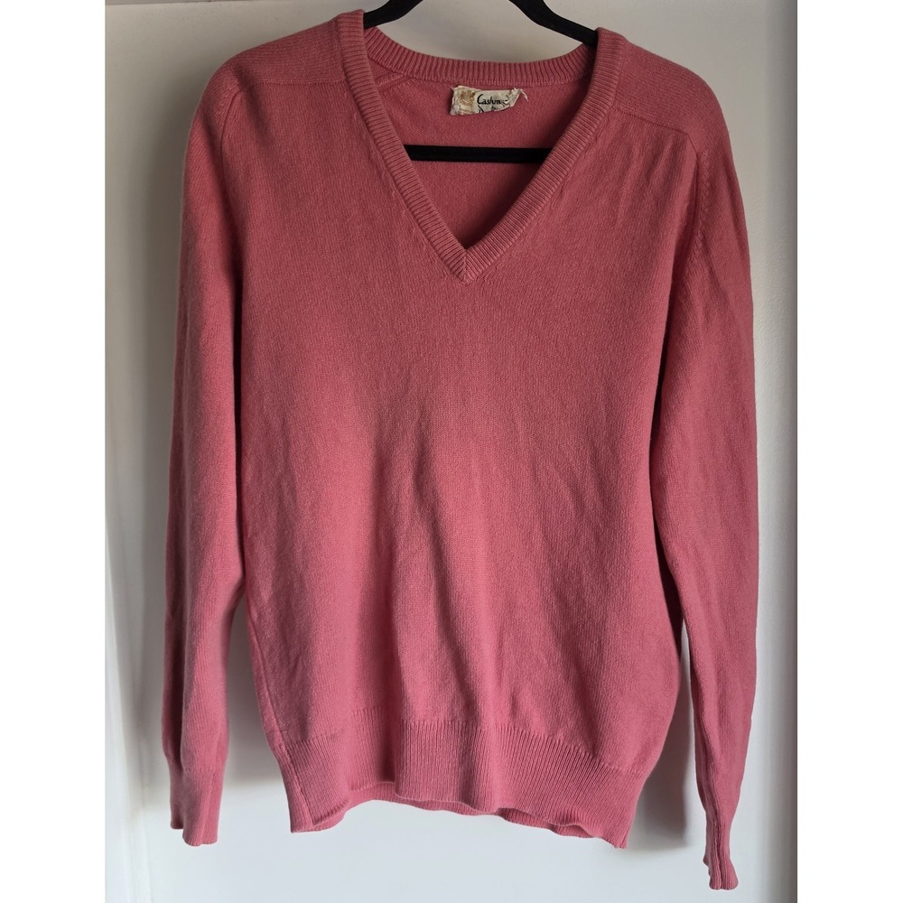 VTG Pringle Scotland Cashmere Sweater Pink V-Neck Long Sleeve Pullover Knit Top